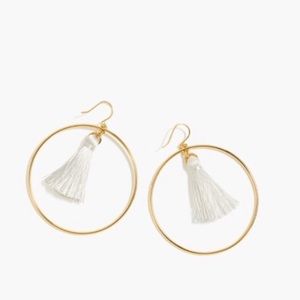 J. Crew gold hoop, white tassel earrings